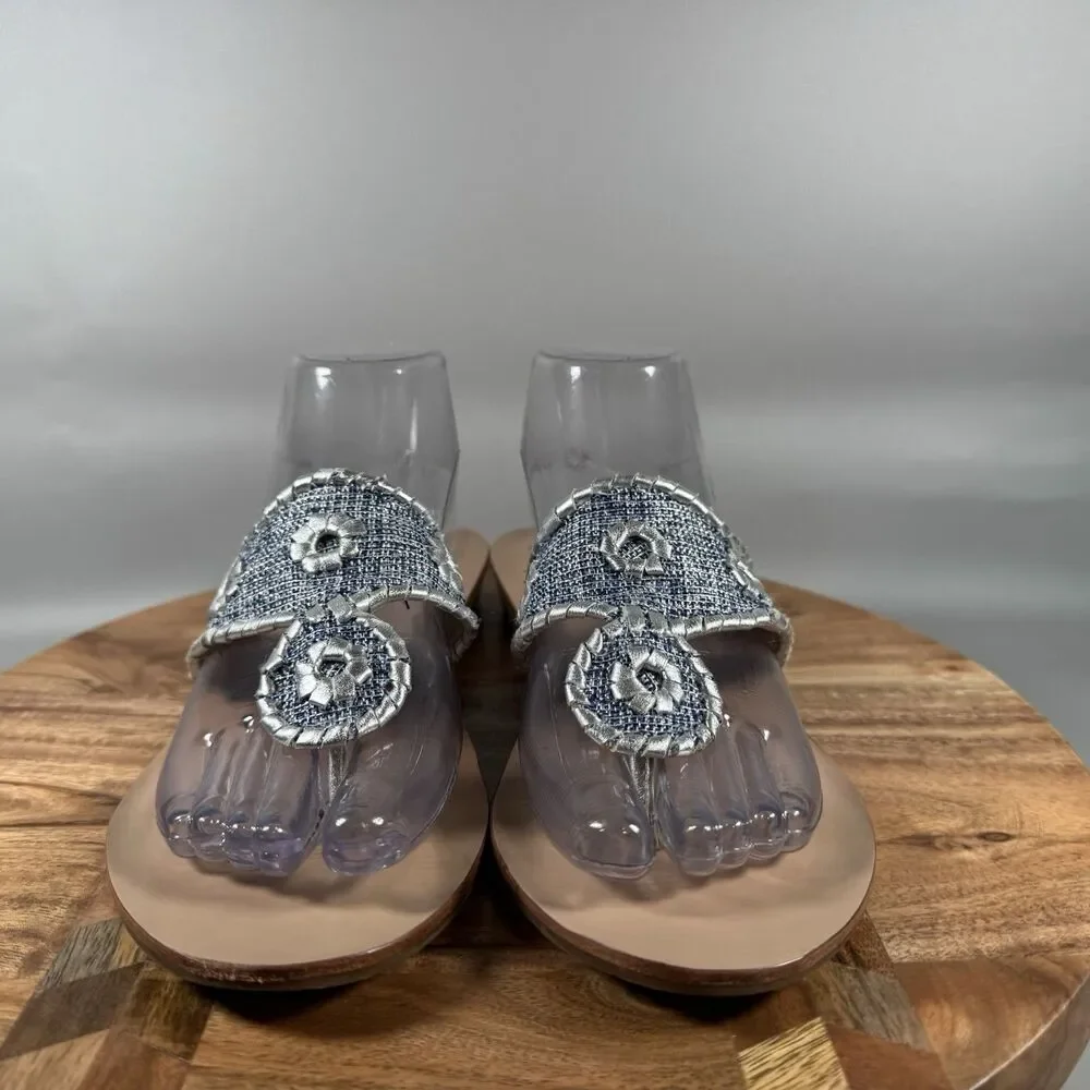 JACK ROGERS Women's Signature Flat Thong‎ Sandal Silver Size 10